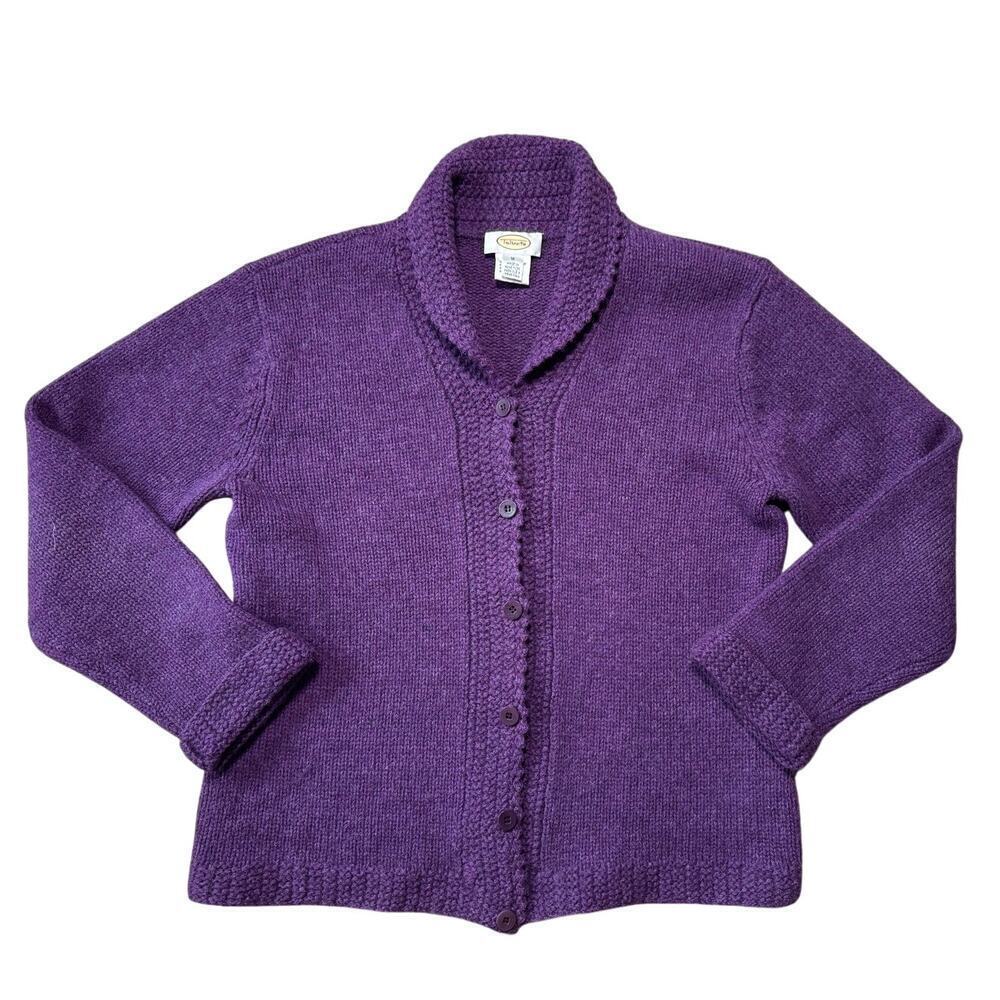 TALBOTS Women's Cardigan Sweater, Size Medium, 100% Wool;  Plum/Purple